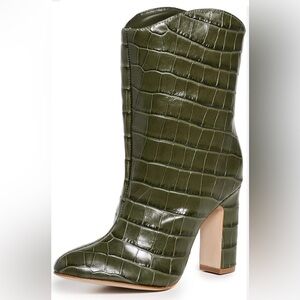 SCHUTZ Gabrielle Olive Croc-Embossed Heeled Boots